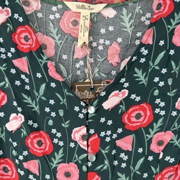 Matilda Jane Top Size S Green Floral Long Sleeve V Neck Yester Year Preppy Rose - Picture 5 of 7